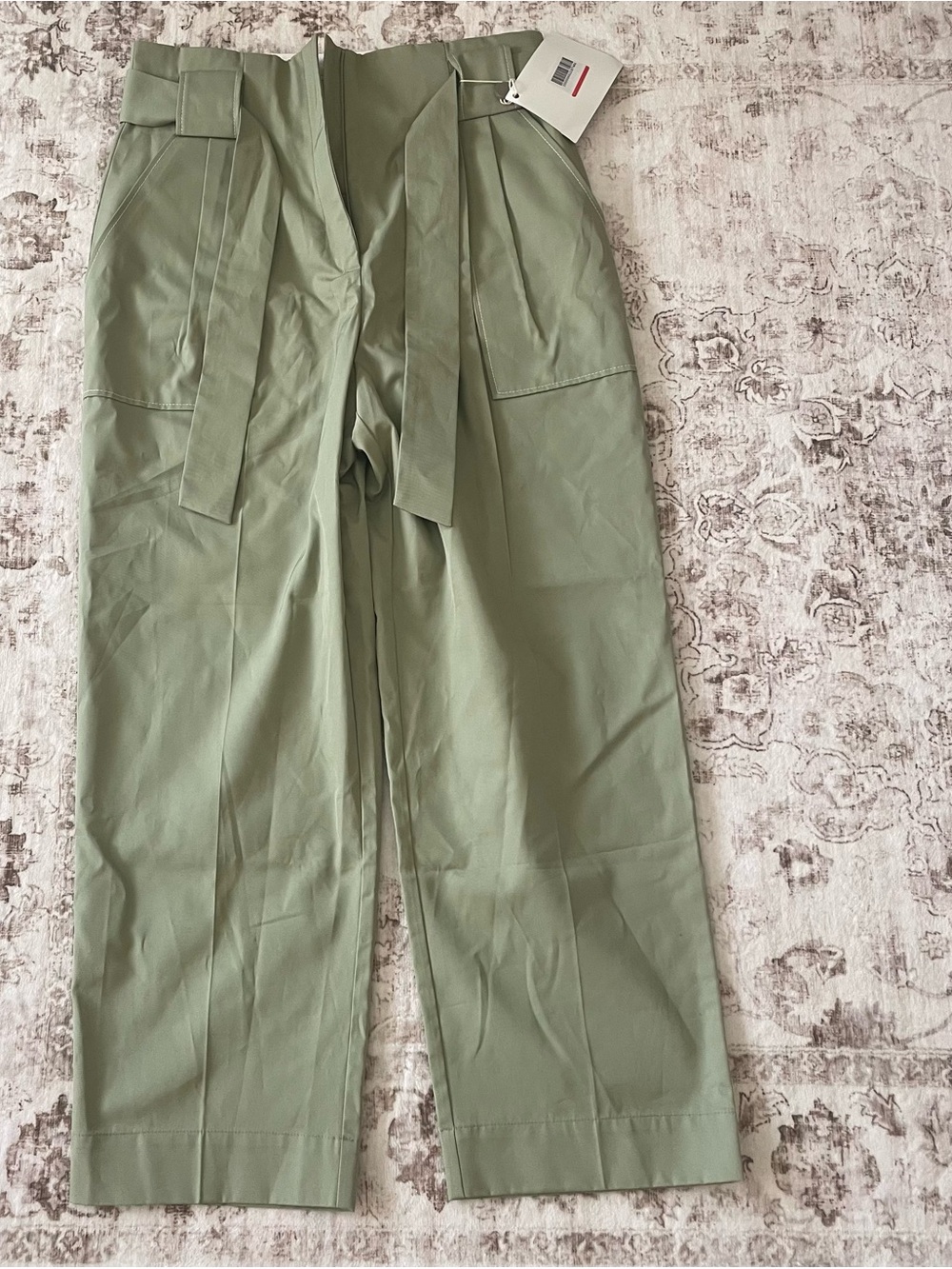 Sandro Olive Green Wide-Leg Cargo Pants with Tie Belt